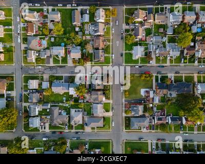 Aerial view in the sleeping area road with of over small town in NJ USA Stock Photo