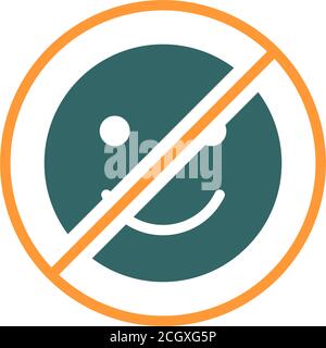 Forbidden sign with a positive emoji, no good emotions colored icon. Prohibition of happy, success symbol Stock Vector