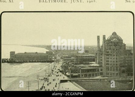 . Book of the Royal blue . I The Seven Ages of Man are There. Book of the Royal Blue. Published MonthlyCopyright, igoS, by the Passenger Department, Baltimore & Ohio Railroad. (All ribhts reservftl.) William Pi.liott Lowes, Editor. Vol. XI. BALTIMORE, JUNE, 1908. ATLANTIC CITY. LOOKING DOWN ON THE BOARD WALK TOWARDS CHELSEA.SHOWING THE NEW STEEL PIER. Atlantic City, Bride of the Atlantic Stock Photo
