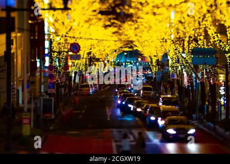 A night miniature illuminated street in Shibuya tiltshift Stock Photo