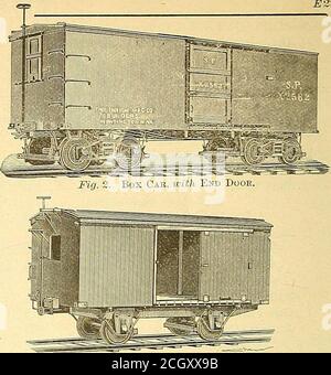 . The car-builder's dictionary : an illustrated vocabulary of terms which designate American railroad cars, their parts and attachments ... . Fig. 4. Box Car. Four-wheeled.(Little used; the same typeis built with inside sheathing only,leaving framing exposed.) Stock Photo