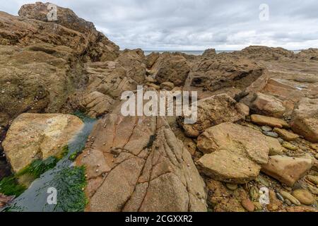 Rocks at low tide on the French Atlantic coast at the Sables d'olonne. Stock Photo
