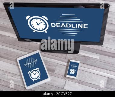 Deadline concept shown on different information technology devices Stock Photo