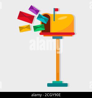 yellow mailbox vector illustration in flat style Stock Vector