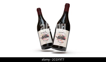 bottle of Beaujolais Nouveau, French tradition 3D rendering Stock Photo