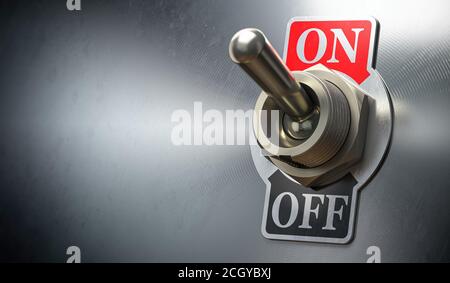 Retro toggle switch ON OFF on metal background. 3d illustration Stock Photo