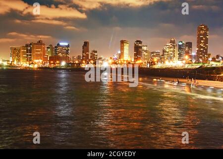 Tel Aviv, Urban Skyline at night, Israel Stock Photo