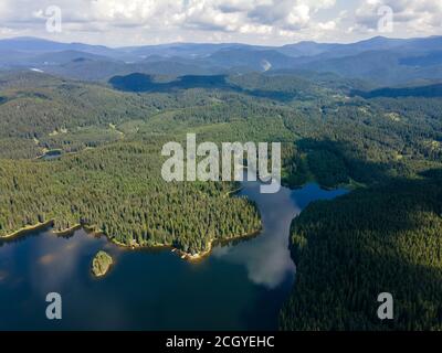 Aerial view of Shiroka polyana (Wide meadow) Reservoir, Pazardzhik Region, Bulgaria Stock Photo