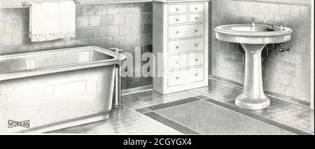 . Building with assurance . i Bathroom M-477 n^HIS shows another Morgan Standardized^ the bathroom. Note also the mirror door,room should have one. Cabinet forEvery bath- Case made in two sections. Size over-all of linen caseat bottom is 1 10^ wide, 3 6 high, 10 deep. Size over-all of medicine case at top is V 10 wide, 3 2high, inside depth 3}4- Rough opening for medicine caser 8 wide X 2 IV high x 4?^ deeo. Size of mirror14x28. 176 ^=^ ^ ^ % Stock Photo