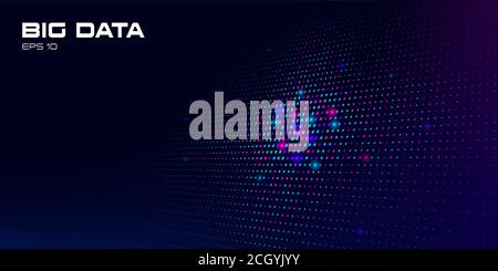 Big data visualization. Abstract background multicolored data units on a dark background with depth of field DOF and copy space. Science, technology Stock Vector