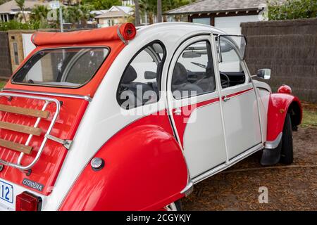 Red and white Citroen 2cv special parked at Palm beach,Sydney,Australia Stock Photo