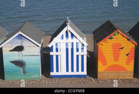 Wooden beach huts, Herne Bay, Kent, England, United Kingdom Stock Photo