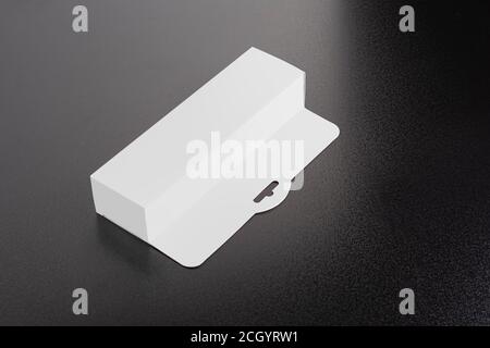 Rectangular box package mock up with hanger, editable mock-up series template ready for your design, faces selection path included. Stock Photo