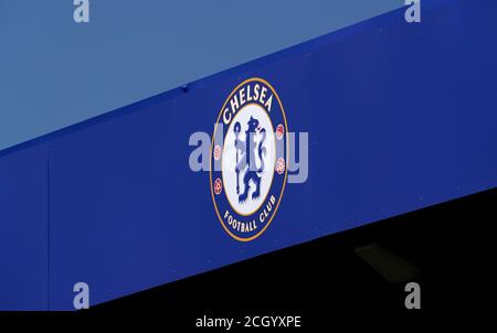 A general view of the Chelsea badge on the stands during the Barclays FA WSL match at Kingsmeadow Stadium, London. Stock Photo