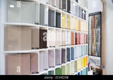 Samples of the color palette of finishing materials for the interior Stock Photo