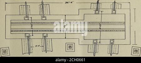 . Railway master mechanic [microform] . FIG. 1—SECTION AND PLAN OF ROUNDHOUSE, C, R. I. & P- RY. January, 1909 RAILWAY MASTER MECHANIC. FIG. 3—PLAN OF COMBINATION PIT FOR crete. Allith track for No. 300 Reliable Merchandisecarrier is to be bolted to bottom flange of I-beam. OneReliable Merchandise carrier is to be provided with aYale and Towne 5-ton triplex block and the hand chainfor operation of this block is to be 32 ft. long. The liftis to have a capacity of 5 tons. Stock Photo