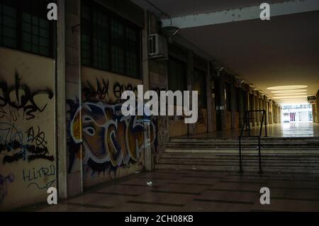 urban decay vandalism, walls covered by street art Stock Photo