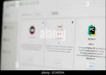 New york, USA - September 13, 2020: Pycharm in Python 3 platform on computer screen close up view Stock Photo