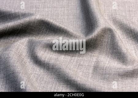 Light natural linen texture background. Wrinkled grey fabric background. Ancient linen cloth texture, close up macro Stock Photo