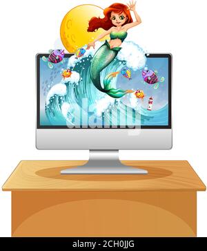 Mermaid on computer screen illustration Stock Vector Image & Art - Alamy