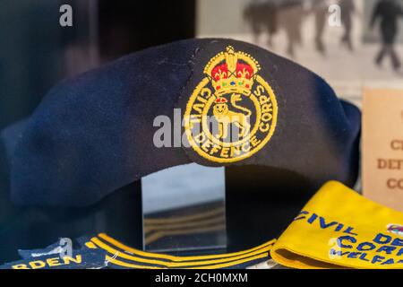 Civil Defence Corps beret hat on display in a museum in Aldershot, UK. Stock Photo