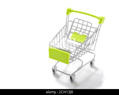 Small empty shopping cart, isolated on a white background, copy space, horizontal Stock Photo
