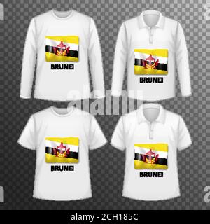 Set of different male shirts with Brunei flag screen on shirts isolated illustration Stock Vector