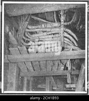 . Scientific American Volume 90 Number 16 (April 1904) . rwire was to be found in that bunchof wires, they would be separatedinto two groups. The group thatnext produced a click would then befurther divided, until it was narrow-ed down to the desired wire. Ow-ing to the large number of cableswhich had thus to be operated on,and the limited amount of space available for the re-pairmen, it was decided to splice together the wiresof certain of the cables without attempting to sortthem out and then breaking the cables in the vaults atthe central to sort out and connect the proper wireswith each ot Stock Photo