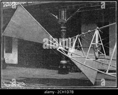 . Scientific American Volume 90 Number 16 (April 1904) . ction.The arrange-ment of themotor, with itsflywheel andC. i s connectingclutch at oneend, and withits other dis-c o n n e c tingclutch at theother end, is Should it be necessary to use the propeller for bring-ing the airship to earth, if it is placed in the hori-zontal position with its thrust directed upward, itwill tend to lower the airship. The diameter of thesteering propeller is 8 feet, while that of the propellerproper at the rear of the airship is 12 feet. The latterpropeller is driven continuously, while the steeringpropeller is Stock Photo