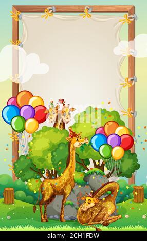 Background template with giraffes in forest illustration Stock Vector ...