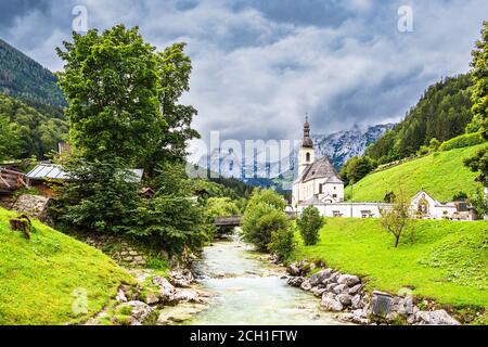 Parish church Saint San Sebastian in Ramsau in the Berchtesgaden Alps, Germany. Stock Photo