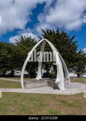 British Overseas Territory, Falkland Islands, Stanley. Whalebone Arch, circa 1933, from the jawbones of two blue whales. Stock Photo