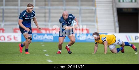 Sale, UK. 13th September 2020; AJ Bell Stadium, Salford, Lancashire, England; English Premiership Rugby, Sale Sharks versus Bath; Jake Cooper-Woolley of Sale Sharks runs through the defence Credit: Action Plus Sports Images/Alamy Live News Stock Photo