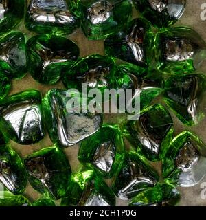 Emerald Diamond Tumbled and Tempered Fire Glass Nuggets Stock Photo