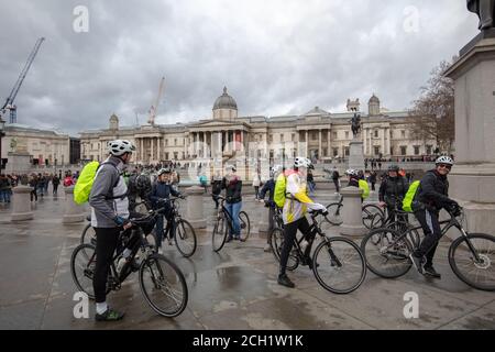 Group of cyclists seen ready to cycle from Trafalgar Square London UK. Stock Photo