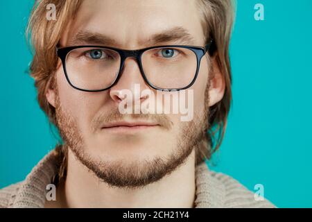 pleasant man in glasses. close up cropped photo. Stock Photo