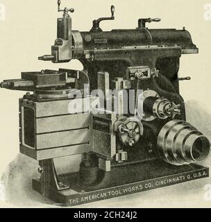 . American engineer and railroad journal . n Tool Works Com-pany of Cincinnati, is illustrated herewith. To give some idea ofthe power and efficiency of these machines the results of severaltests are shown in the tables. These arc not intended to repre-sent the maximum capacity of the machines, but leave a goodfactor of safety and are well within their limits. The 21 in.machine has a 21J4 in. stroke, a down feed to the head of 9 in.and a table travel of 14^2 vertically and 263 2 in. horizontally. , .080 11.4 2 In 157 14 21 6.19 220 .096 11.4 2 In 157 14 24 7.07 do. .080 11.4 2 In 157 14 32 9.4 Stock Photo