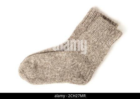 Warm knitted woolen socks isolated on white background Stock Photo