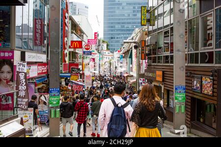 Harajuku, Tokyo / Japan - June 2018:  Crowds fill the famous shop lined Takeshita Street in Harajuku district of Tokyo. Stock Photo