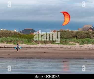 Troon, Scotland, UK. 13th September,, 2020. UK Weather: A windsurfer on ...