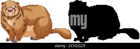 Set of groundhog characters and its silhouette on white background illustration Stock Vector