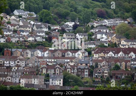 A photograph of typical streets in the south Wales valleys.  Beautiful hilly landscapes and urban streets. Stock Photo