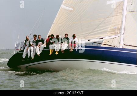 AJAXNETPHOTO. 31ST JULY, 1987. SOLENT, ENGLAND. - ADMIRAL'S CUP 1987 - CHANNEL RACE START. ITALIAN TEAM YACHT MEROPE; SKIPPER ITALIAN NAVY. PHOTO : JONATHAN EASTLAND / AJAX  REF:ADC CR87 45 Stock Photo