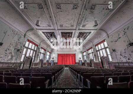 abandoned school auditorium Stock Photo