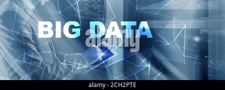 Inscription Big Data on Blurred Provider Room. Information technology 2021. Engineers in the server room. Stock Photo