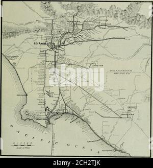 . Electric railway review . hairman; John A. Beeler, H. M. Sloan, John J.Stanley. August 31. 1907 ELECTRIC RAILWAY REVIEW 245 TRACK AND ROADWAY OF THE PACIFIC ELECTRIC ANDLOS ANGELES INTERURBAN RAILWAYS. In several recent issues of the Electric Railway Reviewthere have been described some of the general features, andparticularly the rolling stock, of the Pacific Electric Railwayand the Los Angeles luterurban Railway. These two lines areoperated as a single system by one organization. Accompanying this descri])tion is a map which will serve per year for side track. The present sidetrack mileage Stock Photo