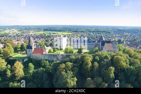 Aerial view on the Bad Bentheim castle. The largest castle in Northern Gemany Stock Photo