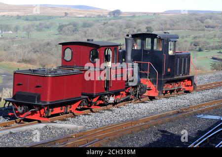 'Graf Schwerin Lowitz' and diesel locomotive outside Pant Shed. Stock Photo