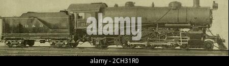 . American engineer and railroad journal . speed traffic and removethe driving and truck wheels, the main and front frames, rodsand valve gear. Press off the wheels and replace Ihem withcenters lo in. less in diameter, provide another pair of drivingwheels of the same kind, and new main and front frames withfour pedestals instead of three, provide a two-wheel enginetruck, new rods, equalizers and valve gear to suit, using the samedriving boxes, shoes and wedges and springs, as far as they eftort of 43,400 lbs. The total weight is 263,800 lbs., placingthem among the heaviest of this type ever c Stock Photo