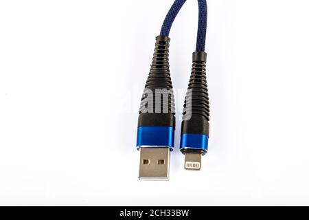 Smart Phone Charger Cable Mockup Isolate on white screen with copy Space for insert text. Stock Photo